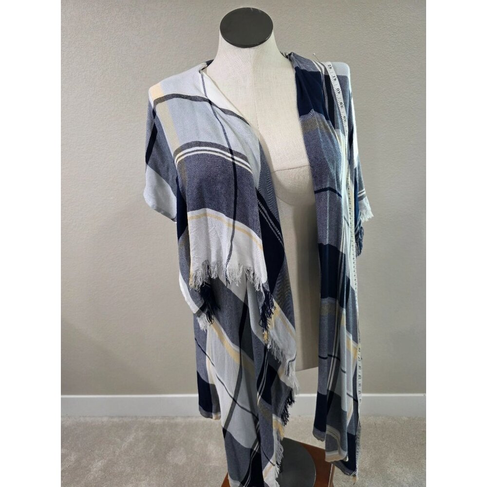 Plaid Open Front Kimono Wrap With Frayed Hem For Women Maurice
